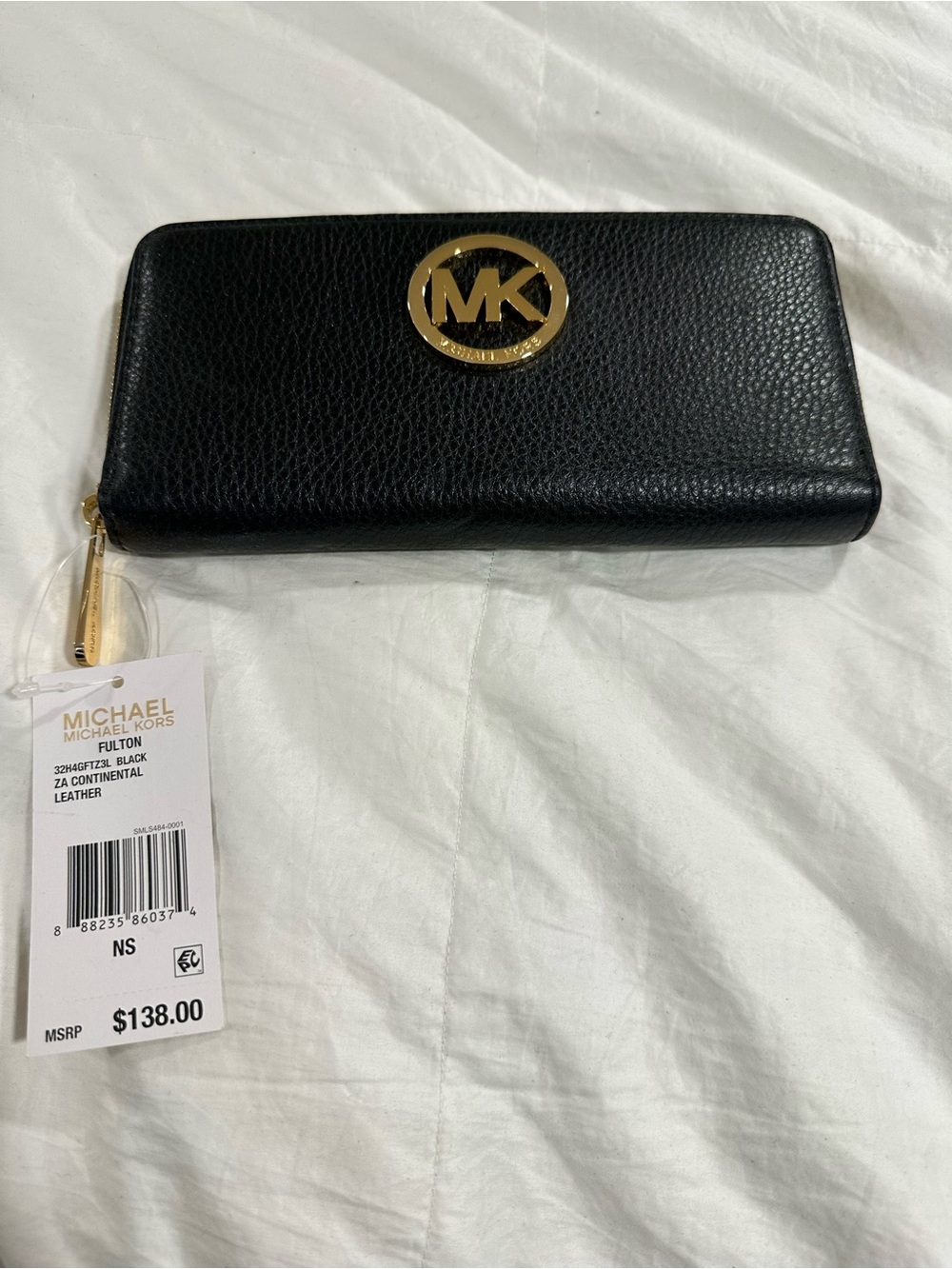 Michael Kors Black Fulton Continental Leather Zip Wallet